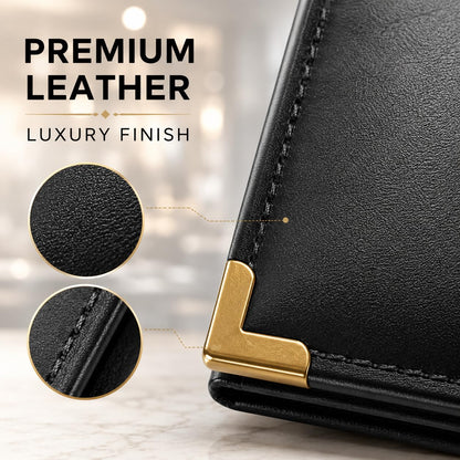 Gurubhai Equipments Set of 6 Bill Folders with Golden Corners | Black Leatherette Menu Holder for Restaurants, Hotels & Cafes | Durable Check Presenters/Receipt Holders for Commercial Use