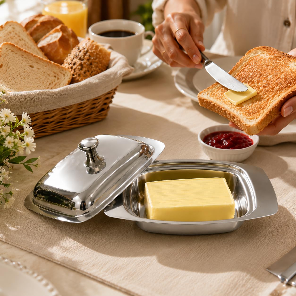 Gurubhai Equipments Stainless Steel Butter Dish with Lid – Rust-Free Butter Box for Storage & Table Serving | Elegant Serveware for Home, Café & Restaurant Use