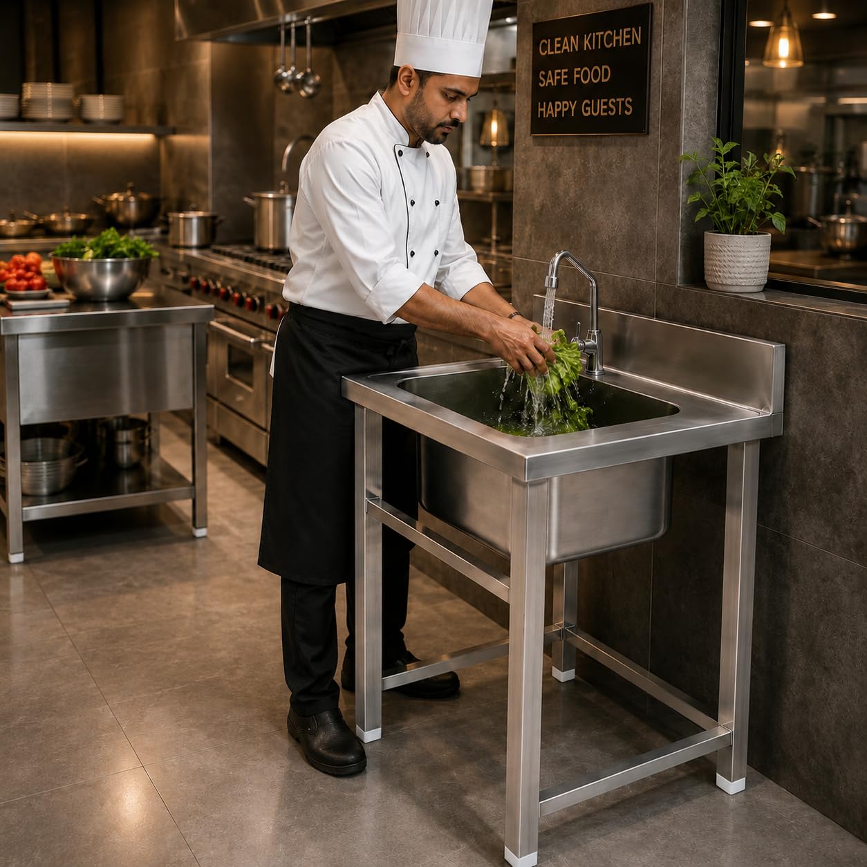 Gurubhai Equipments Stainless Steel Single Bowl Sink Unit with Backsplash | Heavy-Duty Commercial Kitchen Sink Table for Restaurants, Hotels & Catering Use