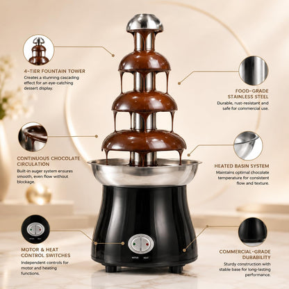 Gurubhai Equipments Electric Chocolate Fountain Machine with Stainless Steel Tower | 3-Tier Chocolate Fountain | Motor & Heating Control for Parties, Hotels, Catering & Events