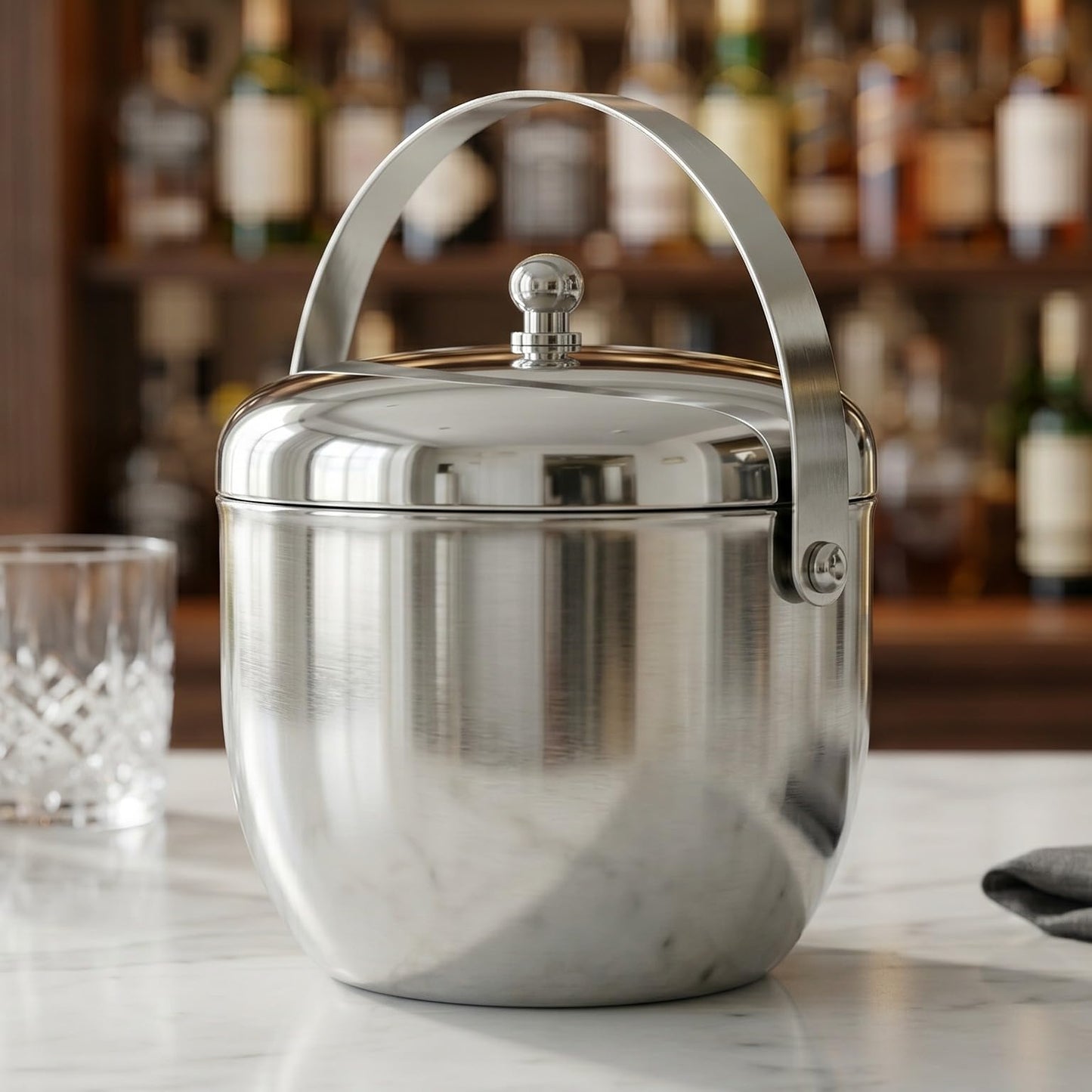 Gurubhai Equipments Stainless Steel Ice Bucket with Ice Tong & Carry Handle Double Wall Ice Bucket for Bar Party Wine Champagne Beer Ice Storage