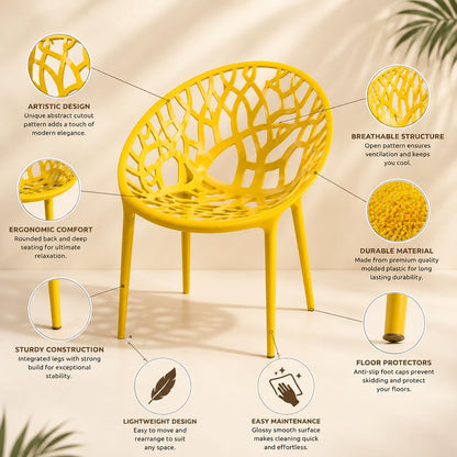 GURUBHAI EQUIPMENTS Restaurant Chair Cafe Chair Stainless Steel Plastic Dining Chair Commercial Seating Yellow Pack of 4