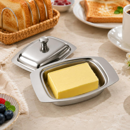 Gurubhai Equipments Stainless Steel Butter Dish with Lid – Rust-Free Butter Box for Storage & Table Serving | Elegant Serveware for Home, Café & Restaurant Use