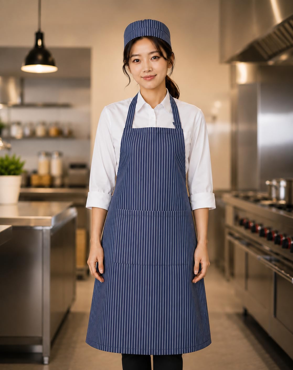 GURUBHAI EQUIPMENTS Chef Apron with Hat Set | Adjustable Kitchen Apron with Front Pocket for Men & Women | Professional Cooking Uniform for Restaurants, Cafés & Catering Use