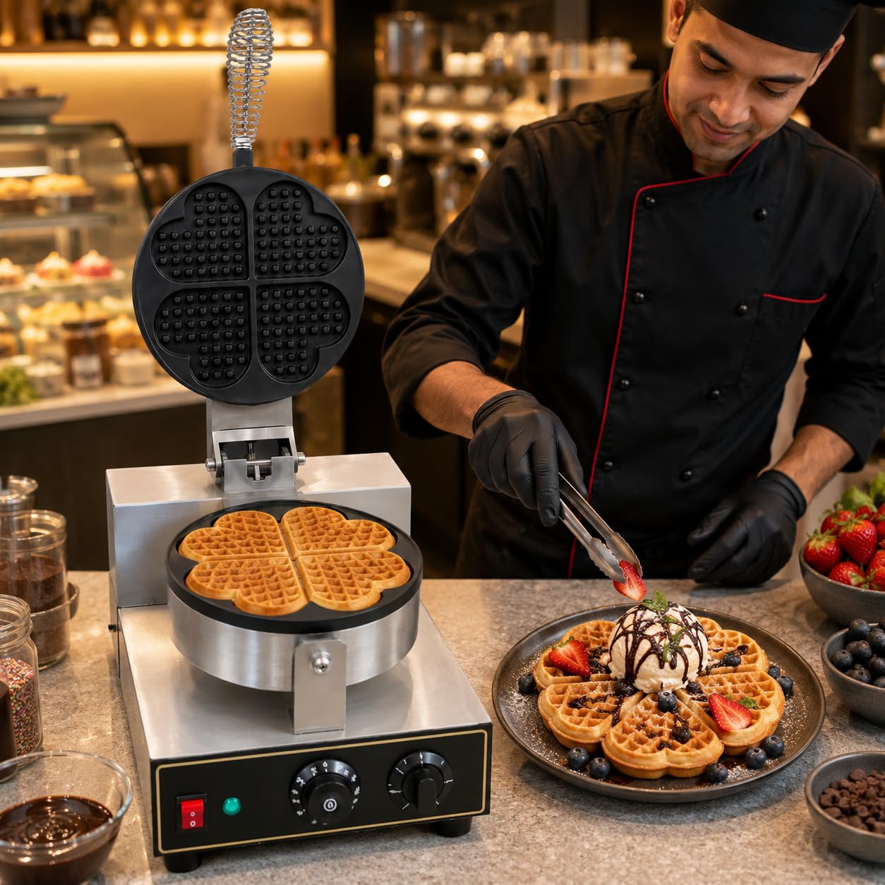 Gurubhai Equipments Commercial Waffle Maker Machine, Electric Belgian Waffle Baker, Professional Waffle Machine for Cafe Bakery Restaurant Food Stall