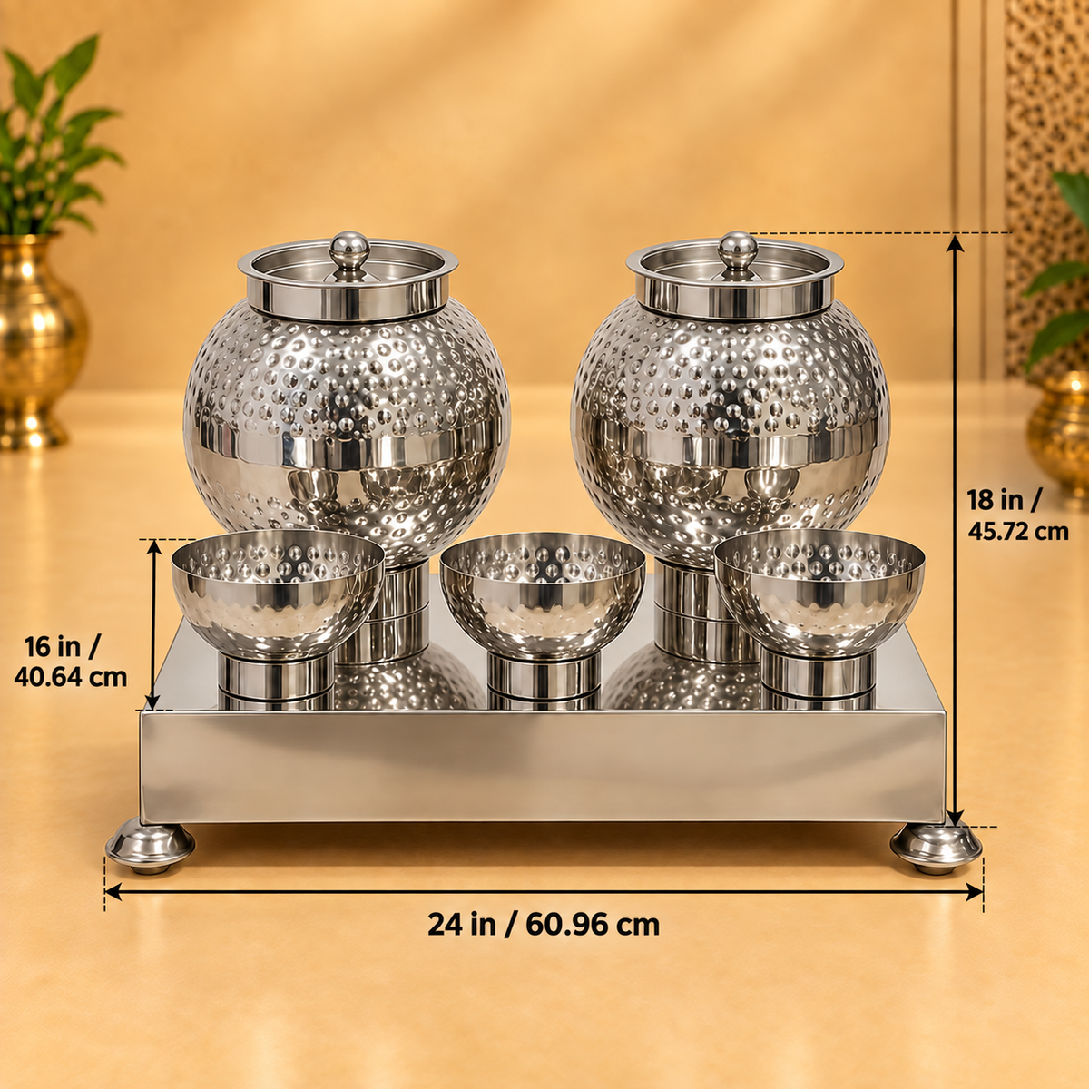 Gurubhai Equipments SS Pani-Puri Matka Hammer Set – 5 Piece, Matka capacity 10ltr. – Dimensions