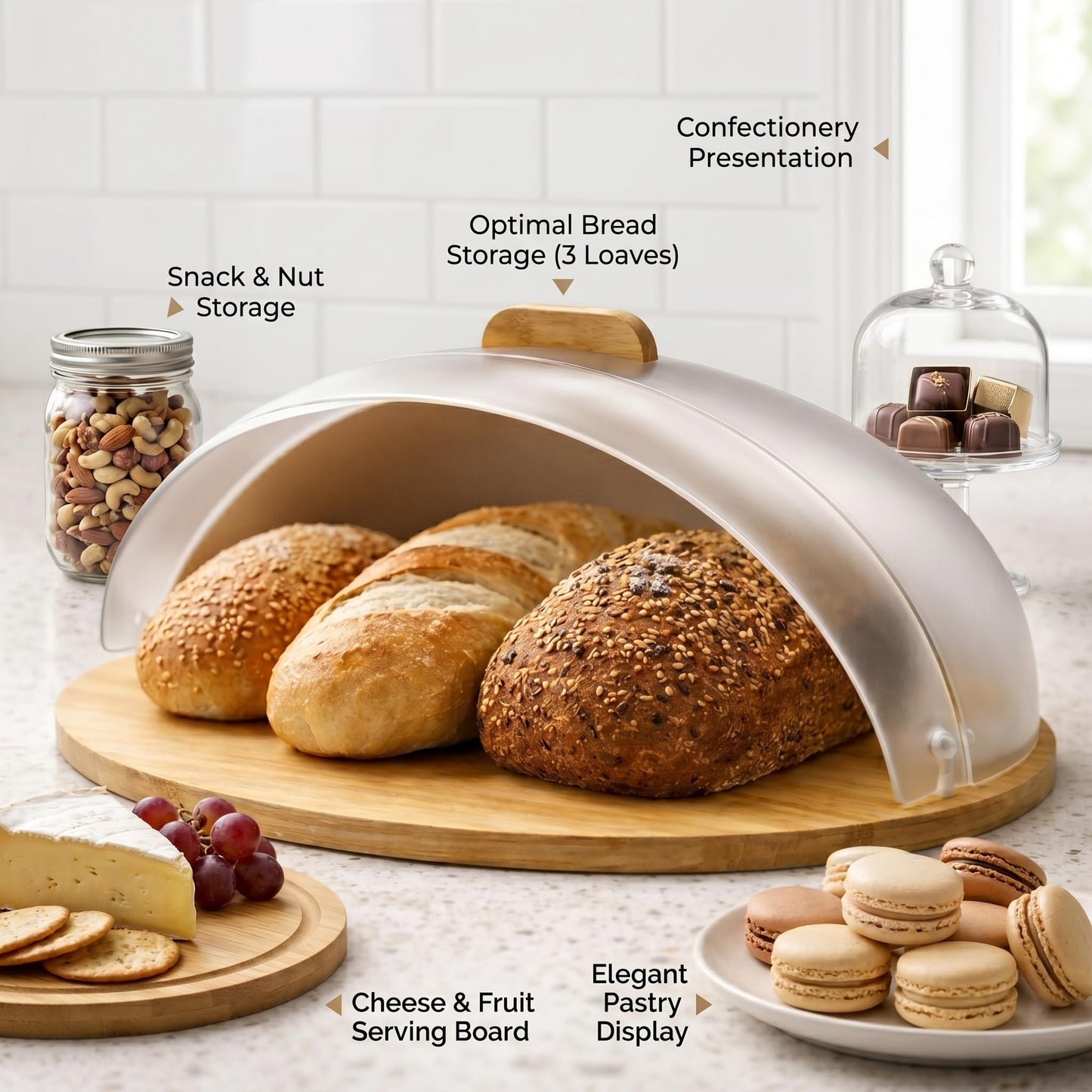 GURUBHAI EQUIPMENTS Roll Top Bread Box for Kitchen Countertop | Large Bread Storage Bin with Smooth Sliding Lid Keeps Bread Fresh | Modern Bread Box for Cafes & Bakeries