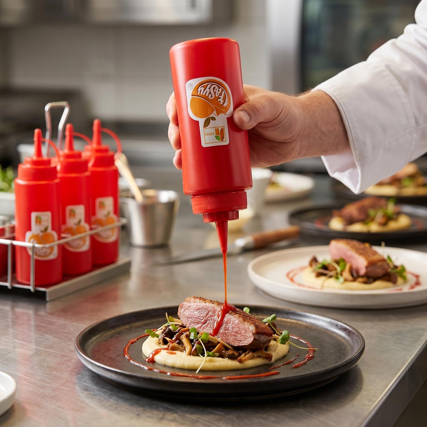 GURUBHAI EQUIPMENTS Ketchup Sauce Bottles | Commercial Squeeze Dispensers for Restaurants, Hotels, Cafeterias & Home Use | Reusable Plastic Bottle for Tomato Sauce, Chutney
