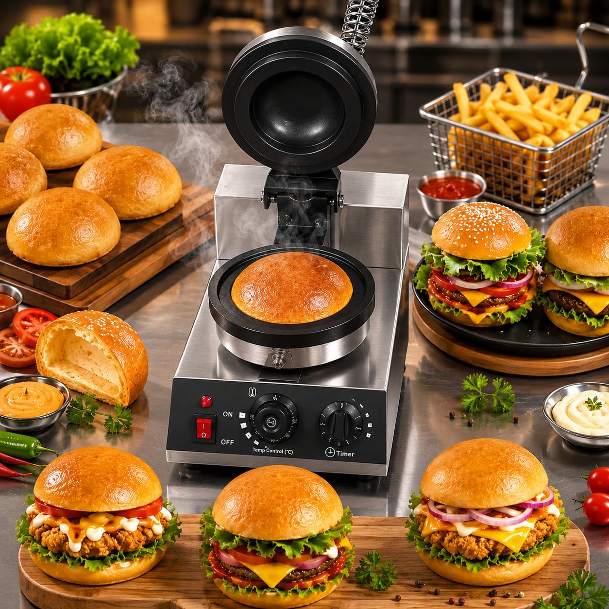 Gurubhai Equipments Burger Press Maker Machine, Commercial Hamburger Patty Press, Heavy Duty Patty Mould Maker for Restaurant Cafe Kitchen