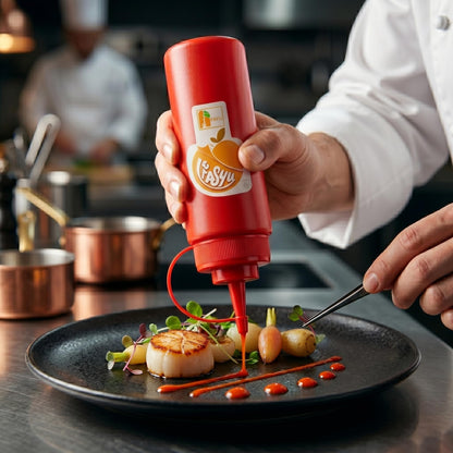 GURUBHAI EQUIPMENTS Ketchup Sauce Bottles | Commercial Squeeze Dispensers for Restaurants, Hotels, Cafeterias & Home Use | Reusable Plastic Bottle for Tomato Sauce, Chutney