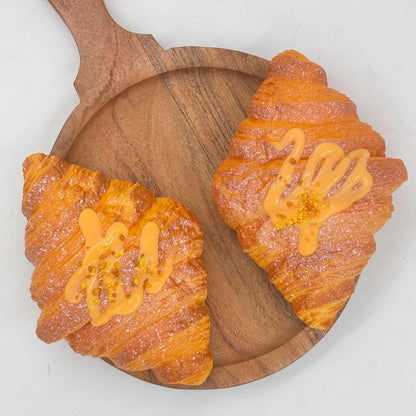 GURUBHAI EQUIPMENTS Artificial Croissant with Drizzle Topping – Set of 2 Realistic Fake French Pastry Food Model for Display, Décor, Bakery Showcase & Photography Props | Non-Edible
