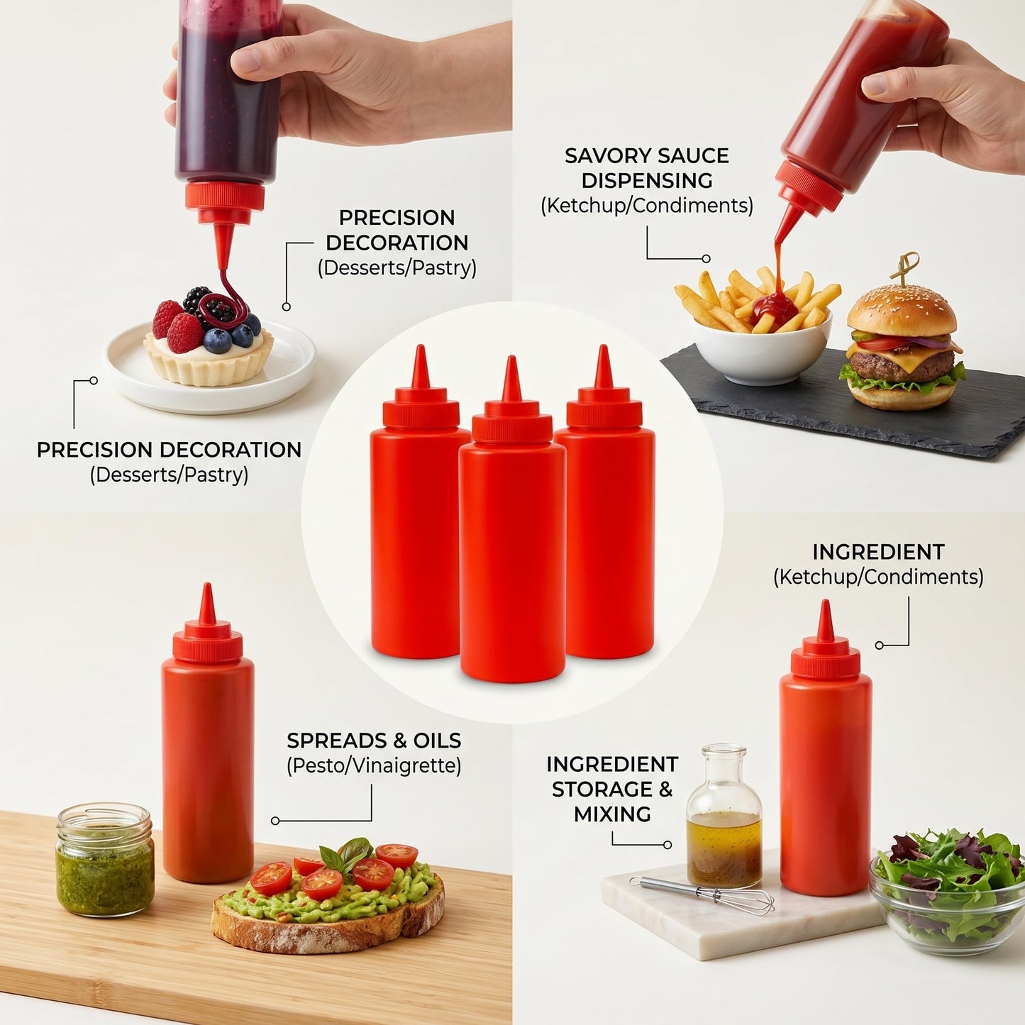 GURUBHAI EQUIPMENTS Ketchup Sauce Bottles | Commercial Squeeze Dispensers for Restaurants, Hotels, Cafeterias & Home Use | Reusable Plastic Bottle for Tomato Sauce, Chutney