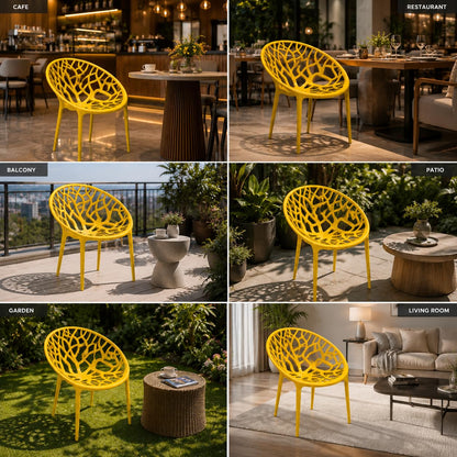 GURUBHAI EQUIPMENTS Restaurant Chair Cafe Chair Stainless Steel Plastic Dining Chair Commercial Seating Yellow Pack of 4