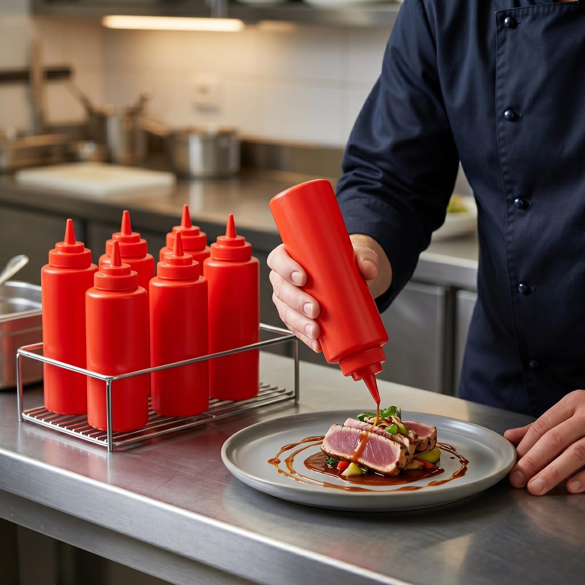 GURUBHAI EQUIPMENTS Ketchup Sauce Bottles | Commercial Squeeze Dispensers for Restaurants, Hotels, Cafeterias & Home Use | Reusable Plastic Bottle for Tomato Sauce, Chutney