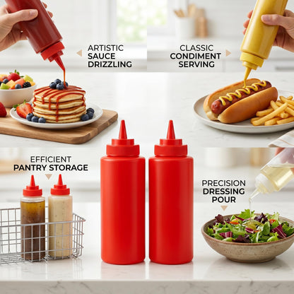GURUBHAI EQUIPMENTS Ketchup Sauce Bottles | Commercial Squeeze Dispensers for Restaurants, Hotels, Cafeterias & Home Use | Reusable Plastic Bottle for Tomato Sauce, Chutney