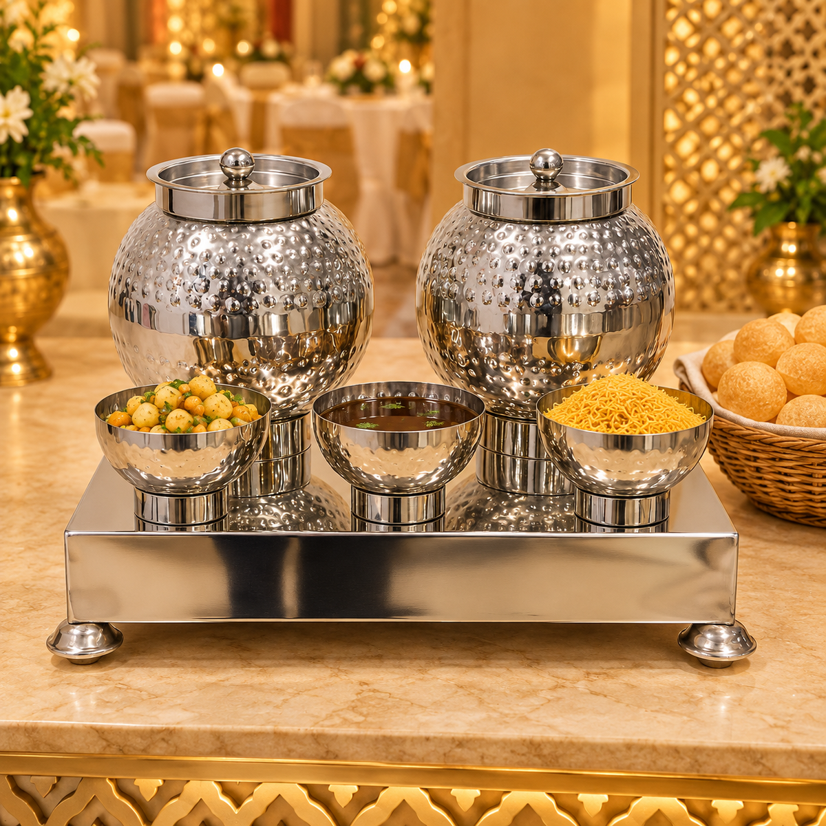 Gurubhai Equipments SS Pani-Puri Matka Hammer Set – 5 Piece, Matka capacity 10ltr. – Features