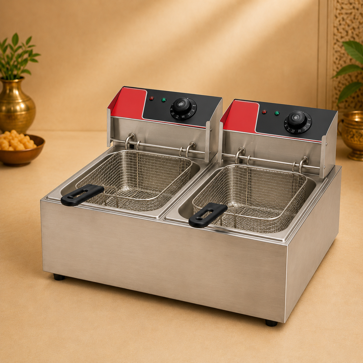 Double Electric Fryer 6 + 6 Litre – 22 × 17 × 12 in