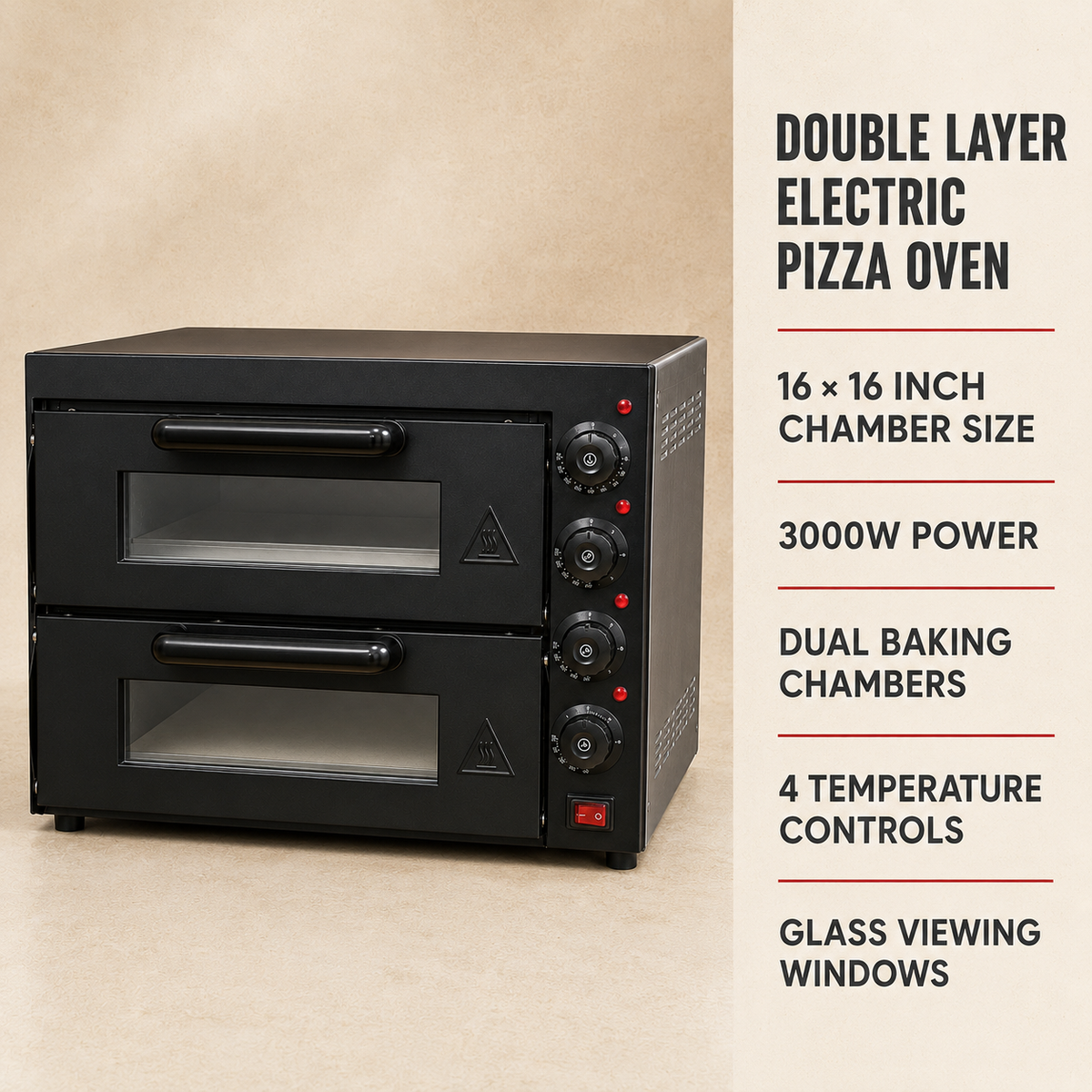 Double Layer Electric Pizza Oven 16 × 16 – 2 Large Pizzas - product view 4