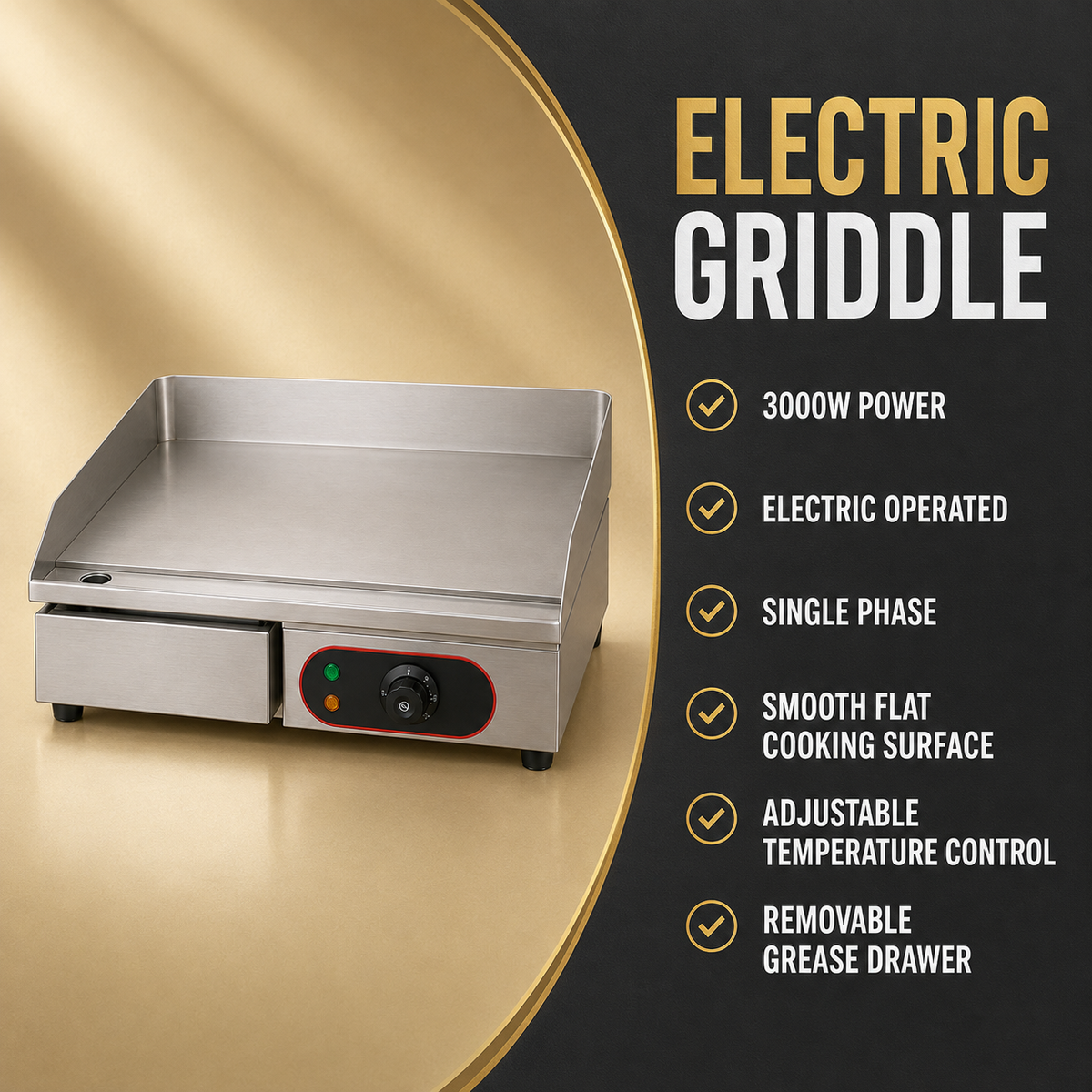 Electric Flat Top Griddle – 540 × 400 × 220 mm - product view 6