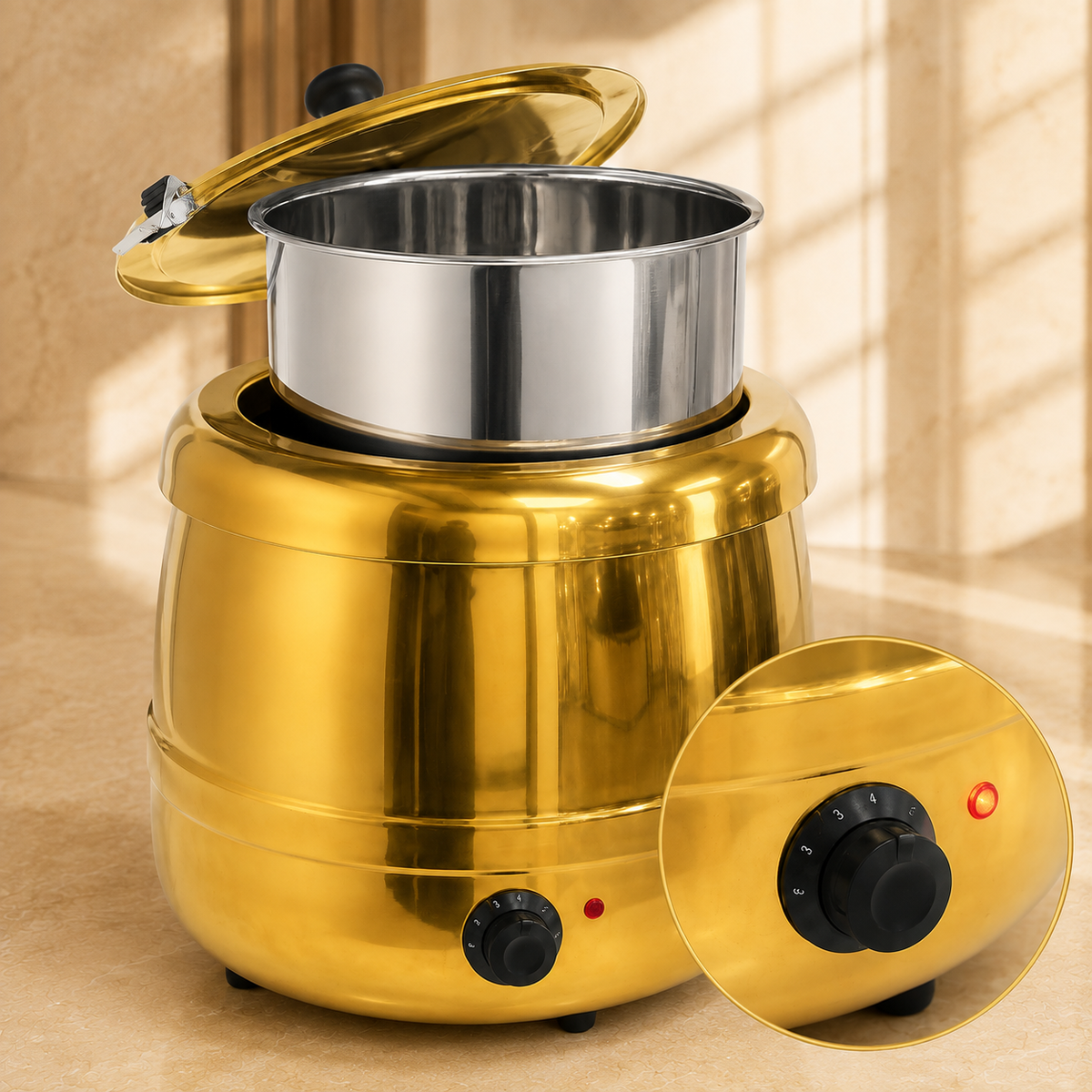 Golden Electric Soup Kettle Warmer / Soup Tureen – 10 Litre, 400 W - product view 6