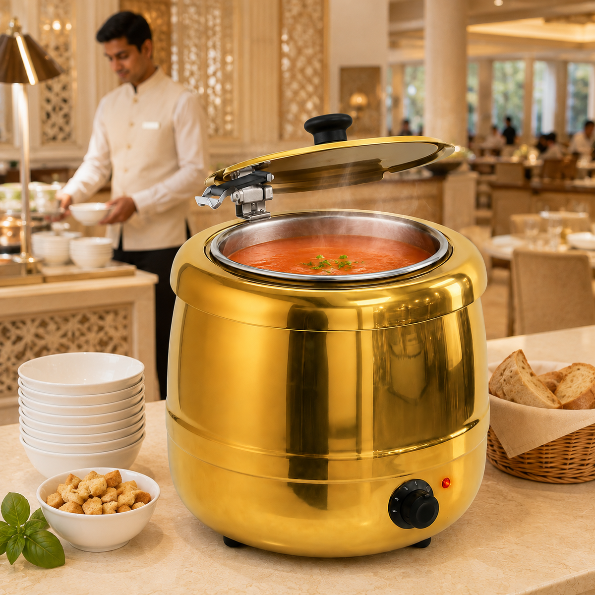 Golden Electric Soup Kettle Warmer / Soup Tureen – 10 Litre, 400 W - product view 7
