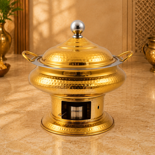 7 Litre Round Golden Chafing Dish with Lid – Food Warmer