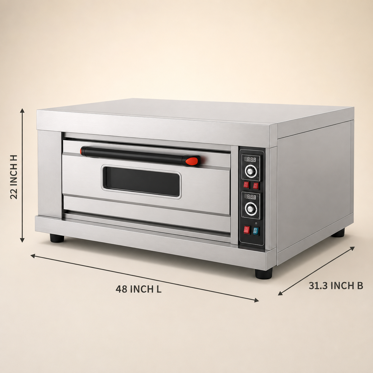 1 Deck 2 Tray Electric Stone Baking Oven – 34 × 24 Inch, 6.6 kW - product view 3
