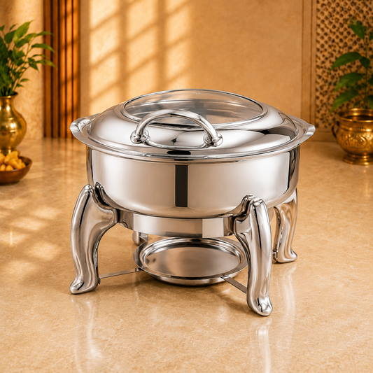 9 ltr Round Stainless Glass and Steel Chafing Dish – Commercial Food Warmer