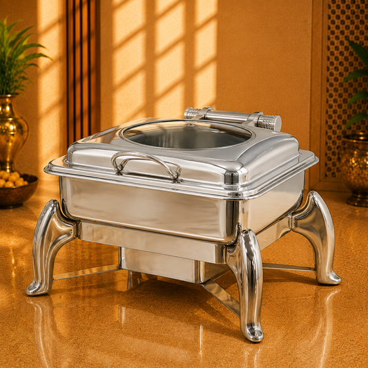 Square Stainless Steel Roll Top Chafing Dish with Glass Window – 6 Litre