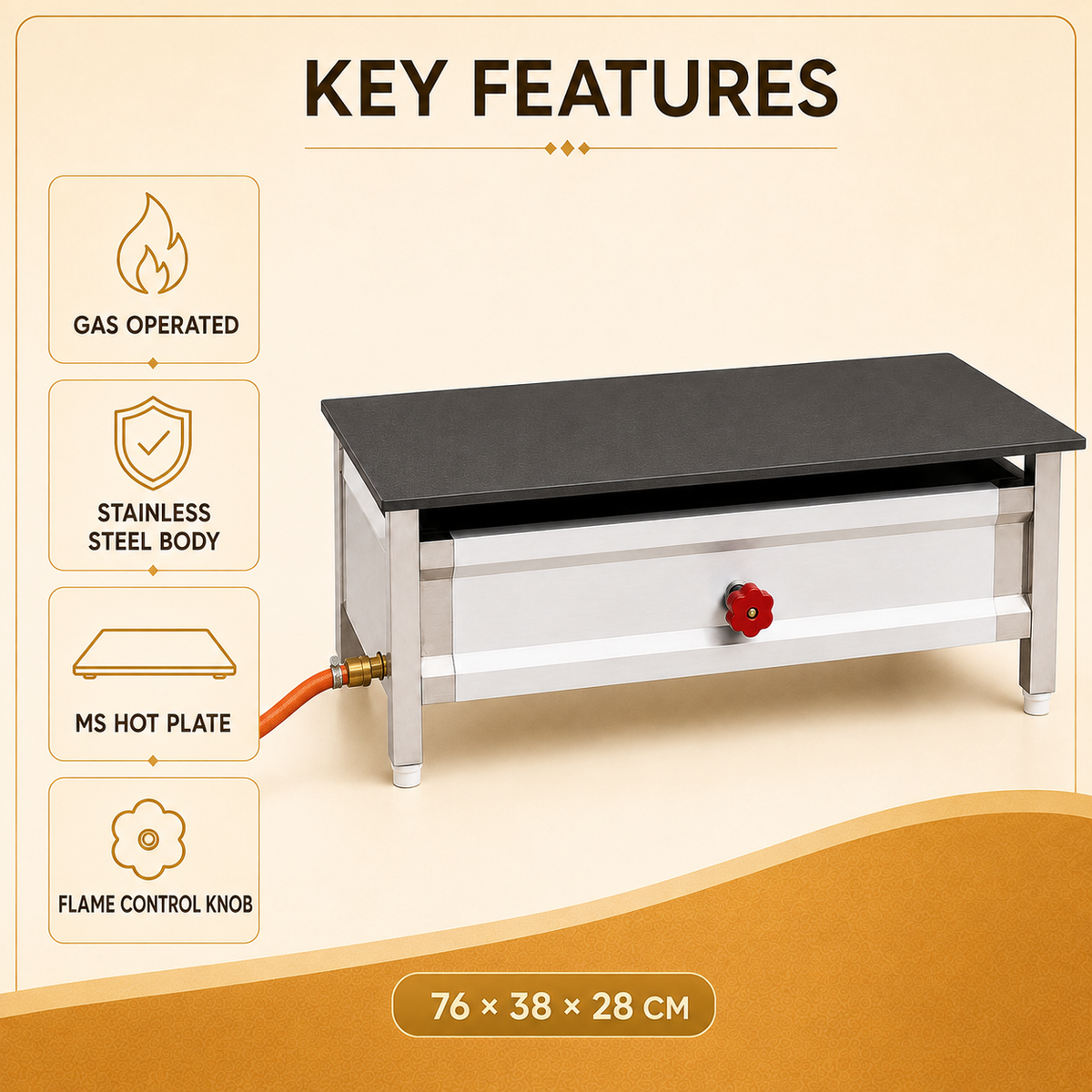 Table Top Dosa Bhatti 30 × 15 Inch – Commercial LPG Griddle - product view 4
