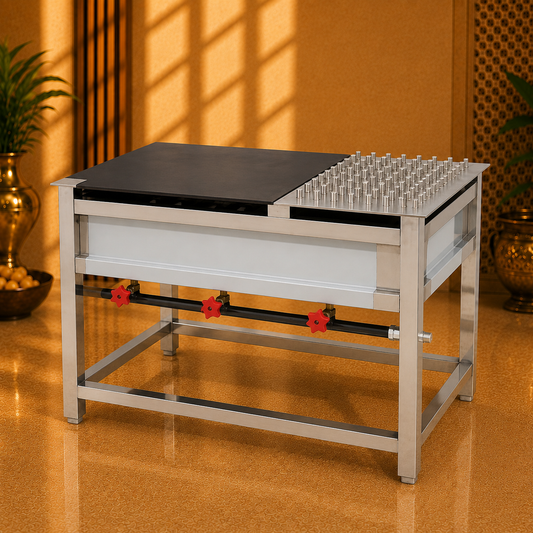 Standing Roti Bhatti 36 × 24 × 32 Inch – 2 Burner + 1 Puffer, Bullet Model