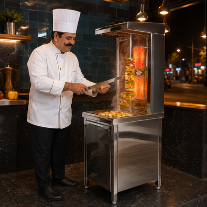 Standing Gas Shawarma Machine with Drawer – 2 Ujala Burners, 19 × 26 × 63 Inch - product view 5