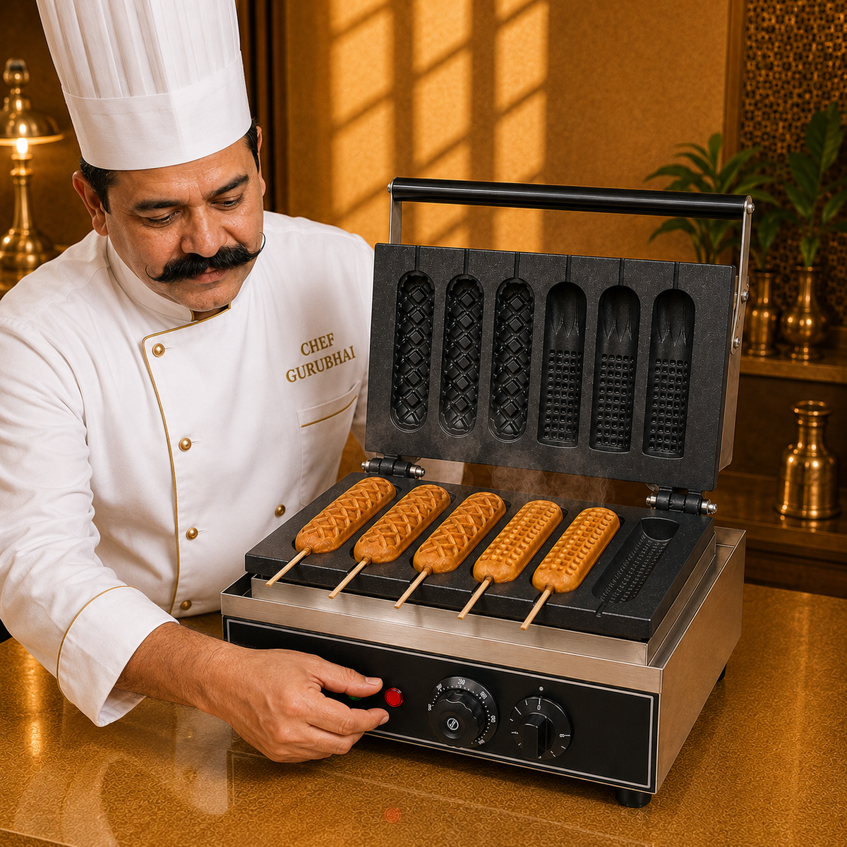 Commercial Corn Hot Dog Electric Waffle Maker – 6 Moulds, 1.75 kW - product view 6