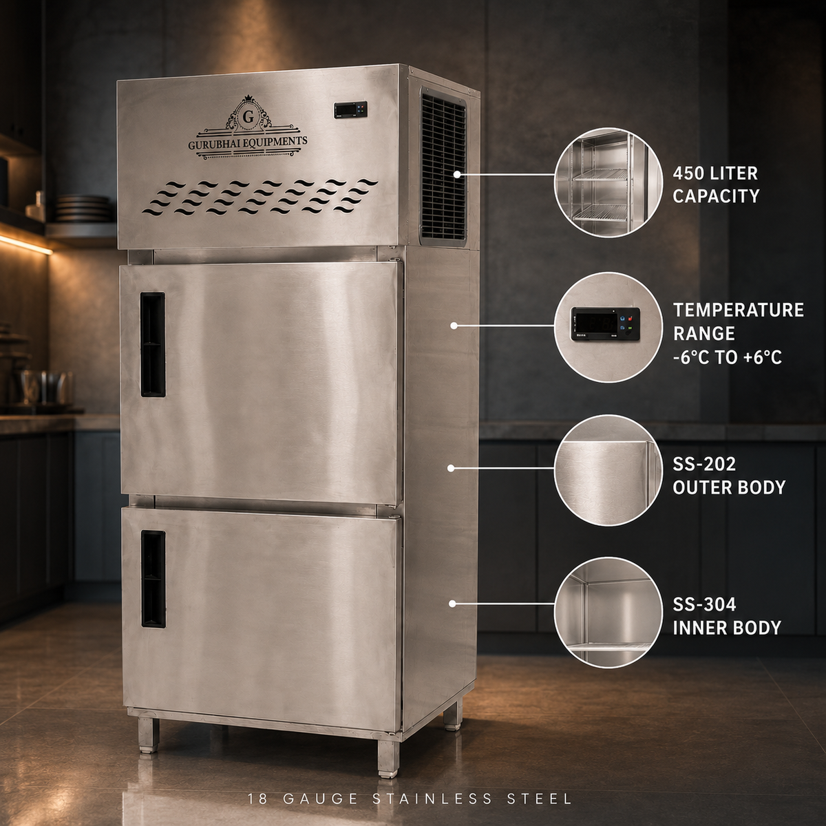 Commercial 2-Door Vertical Refrigerator – 450 L, Stainless Steel - product view 4