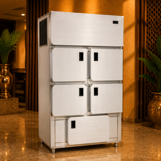 Commercial 5-Door Vertical Refrigerator – 650 L, Stainless Steel