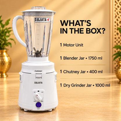Gurubhai Equipments Sujata Supermix Mixer Grinder – 900 W – Dimensions