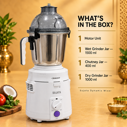 Gurubhai Equipments Sujata Dynamix Mixer Grinder – 900 W – Dimensions