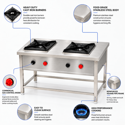 Gurubhai Equipments 2-Burner Stock Pot Range – Features