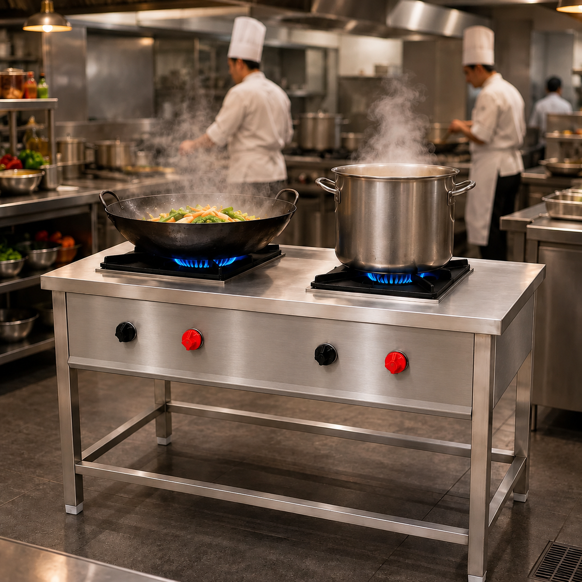 Gurubhai Equipments 2-Burner Stock Pot Range – Close-up