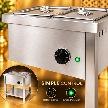 Gurubhai Equipments 2 GN 1/2 Pan Electric Bain Marie with Undershelf – Close-up