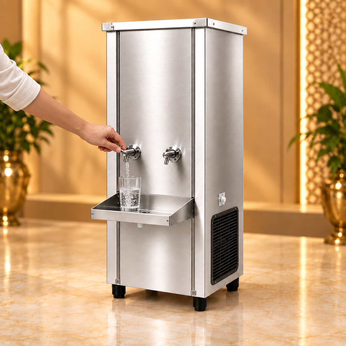 Gurubhai Equipments 100L Commercial Stainless Steel Water Cooler – In Use