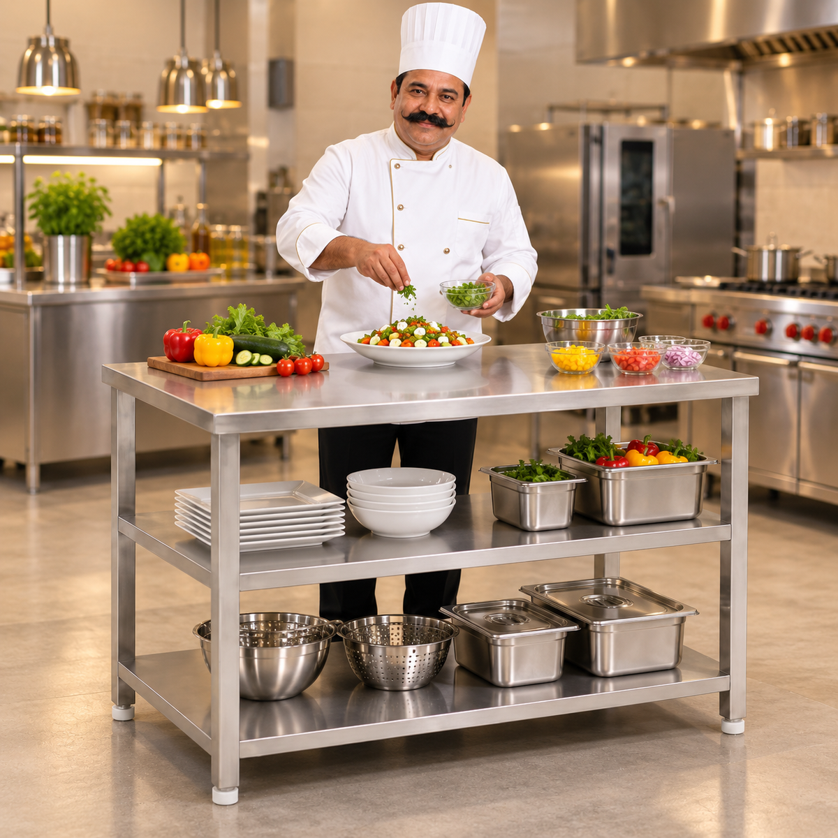 Gurubhai Equipments SS 3-Tier Kitchen Service Table – Features
