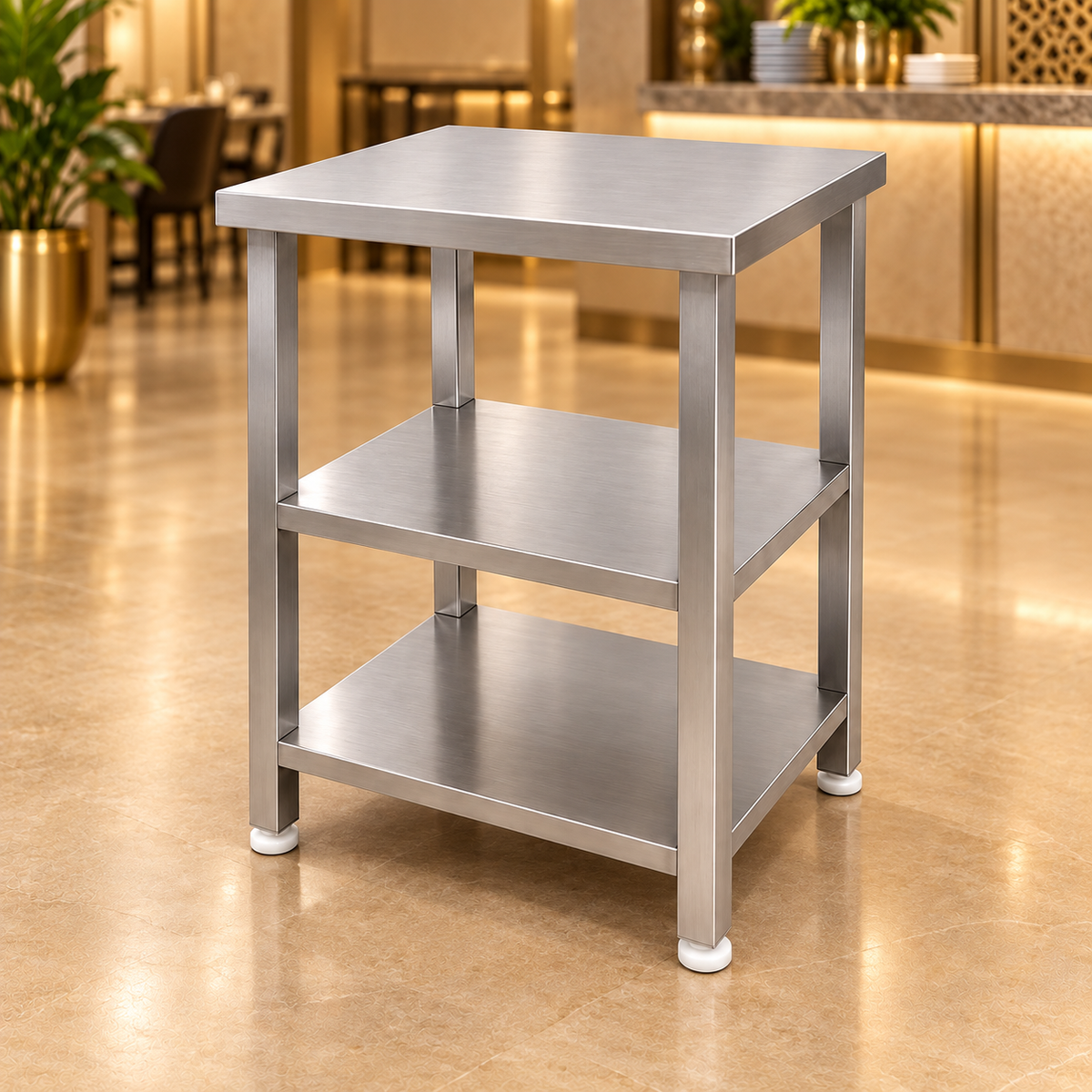 Gurubhai Equipments SS 3-Tier Service Table – Front View