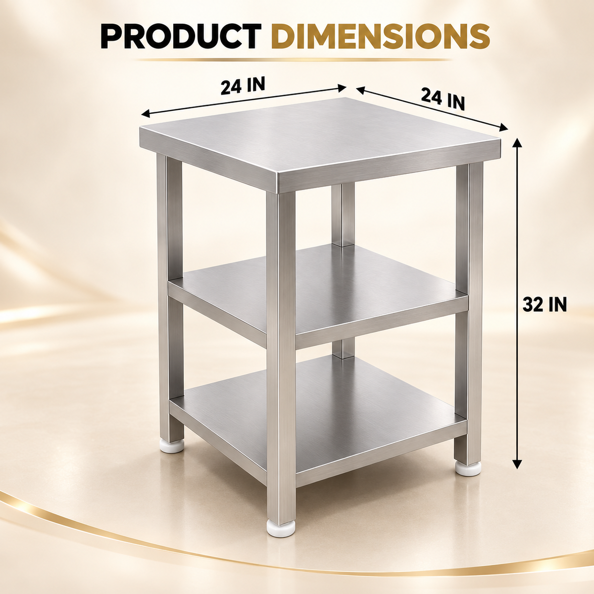 Gurubhai Equipments SS 3-Tier Service Table – Dimensions
