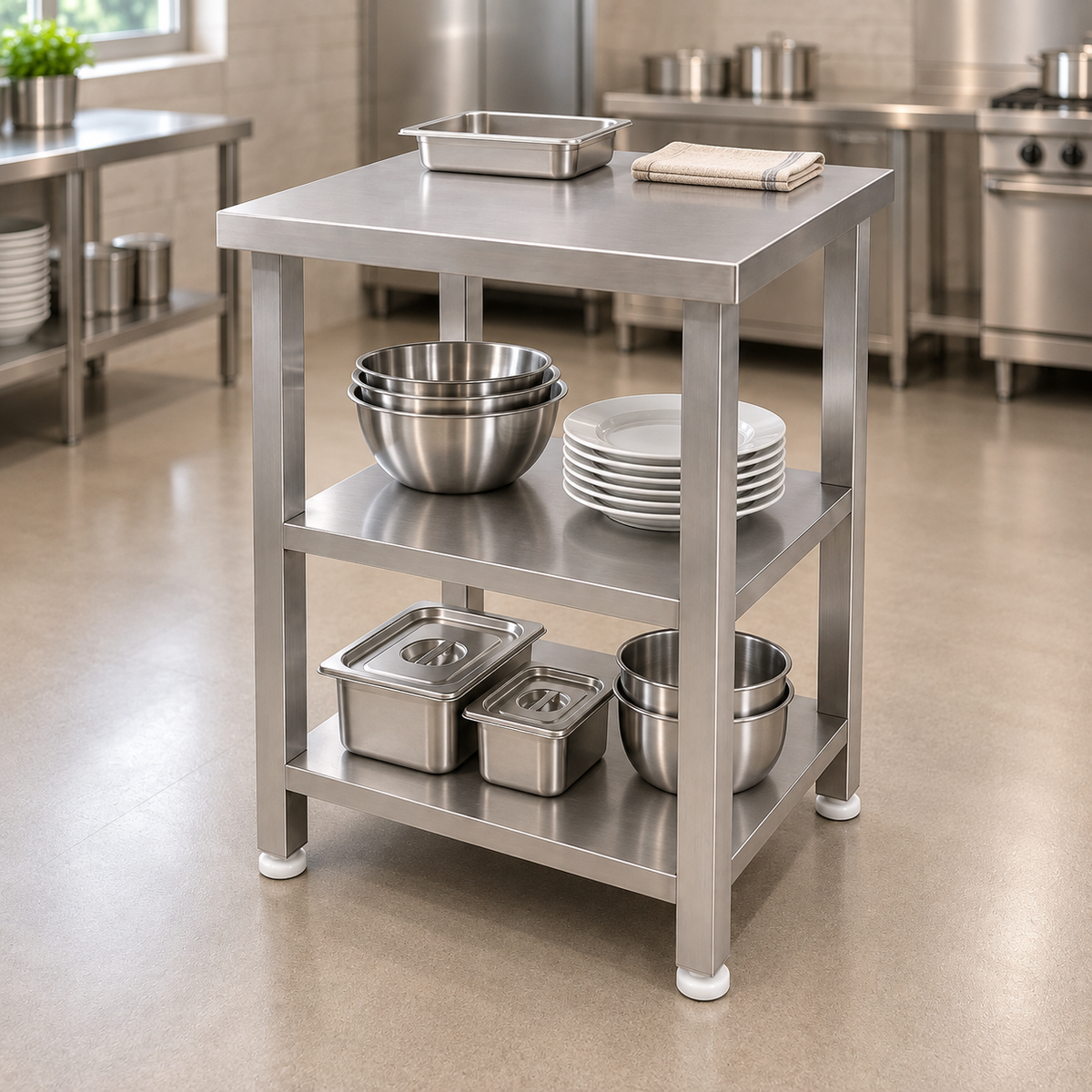Gurubhai Equipments SS 3-Tier Service Table – Close-up