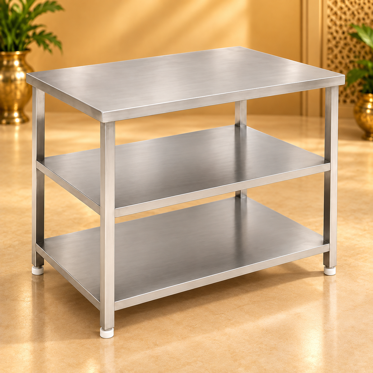 Gurubhai Equipments SS 3-Tier Service Table – Front View