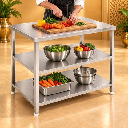 Gurubhai Equipments SS 3-Tier Service Table – In Use