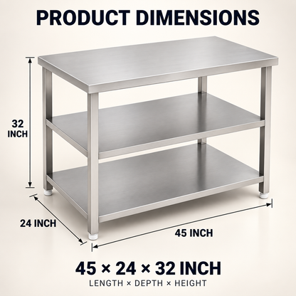 Gurubhai Equipments SS 3-Tier Service Table – Dimensions