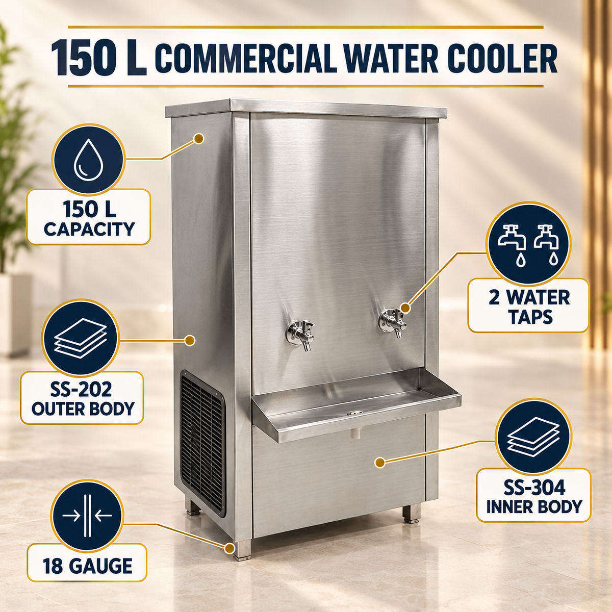 Gurubhai Equipments 150L Commercial Stainless Steel Water Cooler – Why Choose It