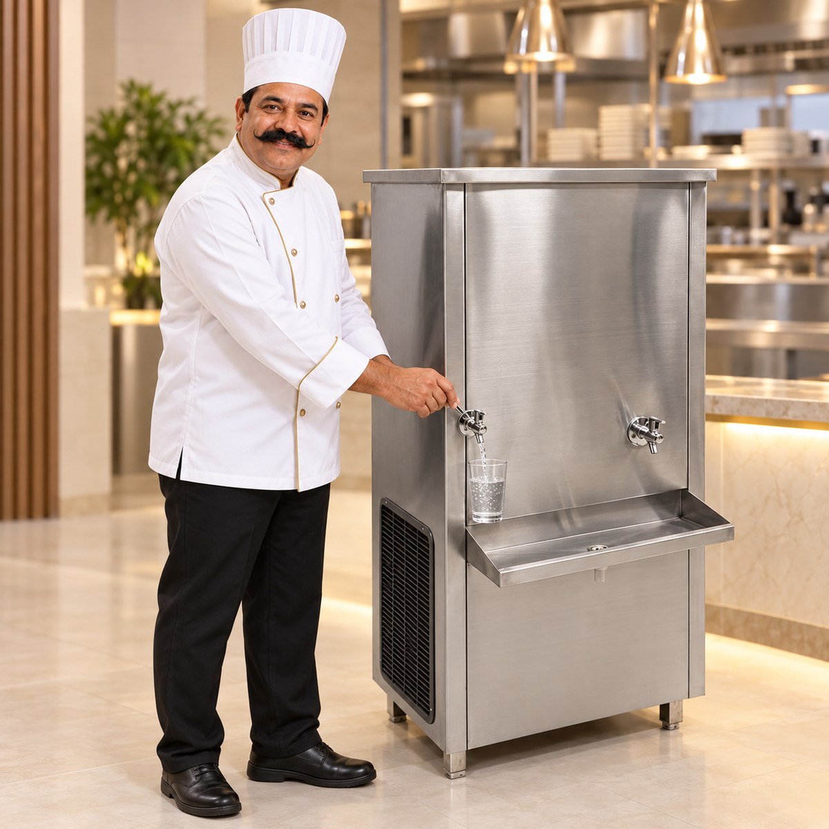 Gurubhai Equipments 150L Commercial Stainless Steel Water Cooler – Close-up
